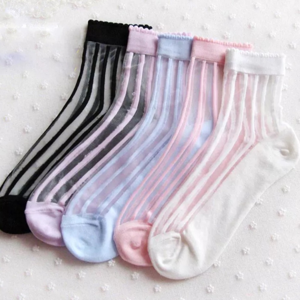 Pastel rainbow striped ankle short socks gothic Lolita dollbaby sexy sheer mesh